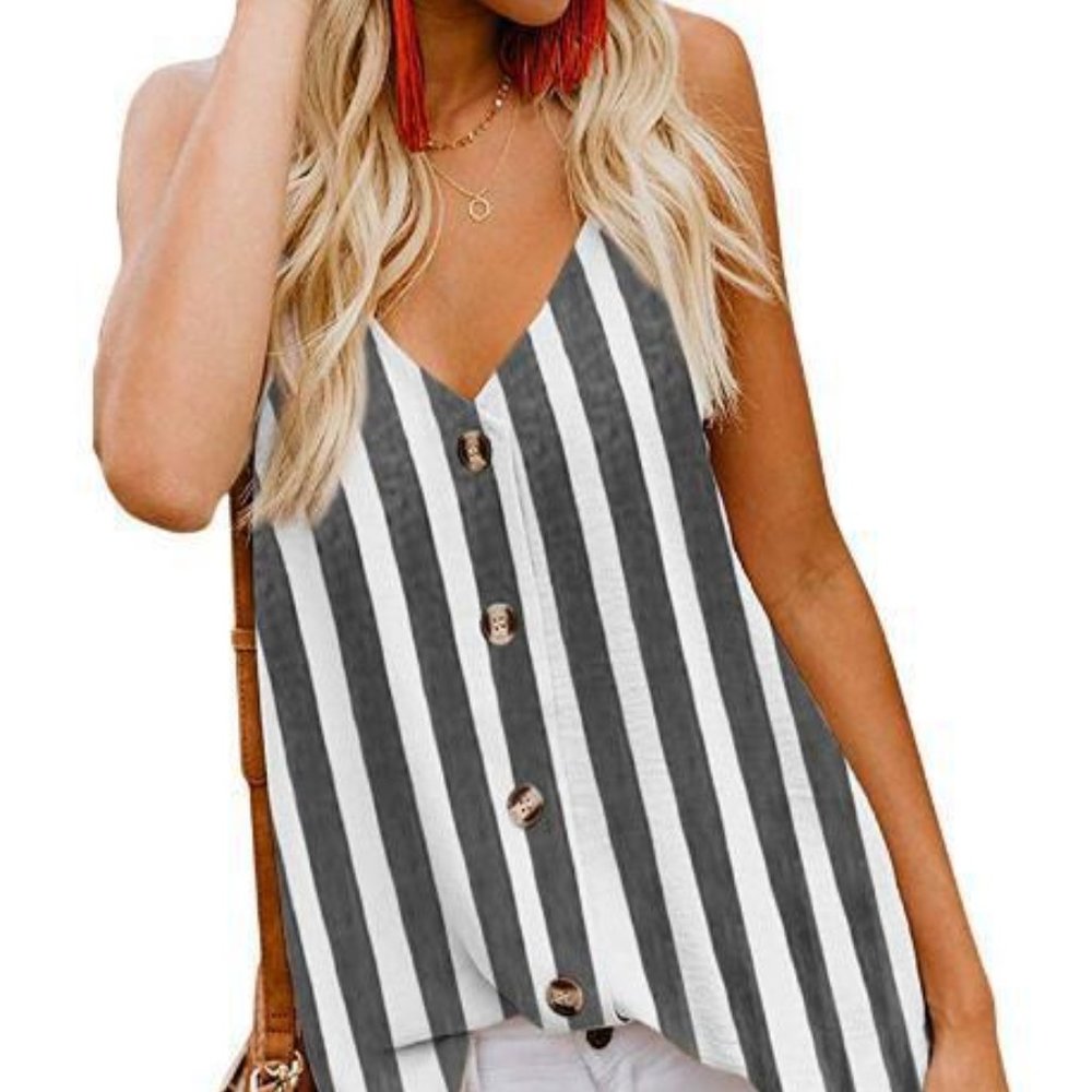 Sleeveless Striped Spaghetti Strap Blouse (BFL)